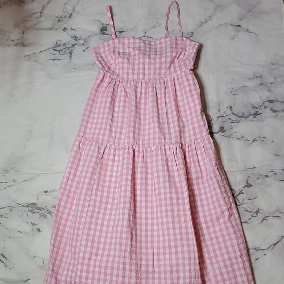 J. Crew Pink and White Gingham Midi Dress - Picture 1 of 7